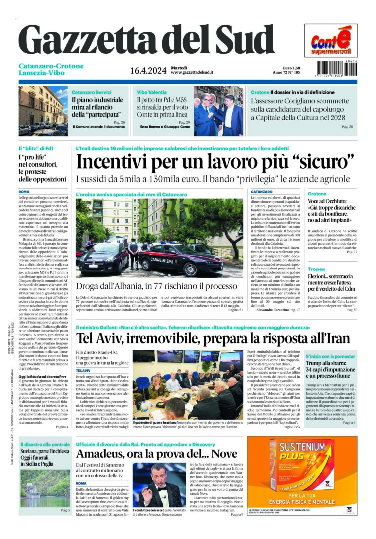 Prima-pagina-gazzetta-del-sud-calabria-di-oggi-16-04-2024