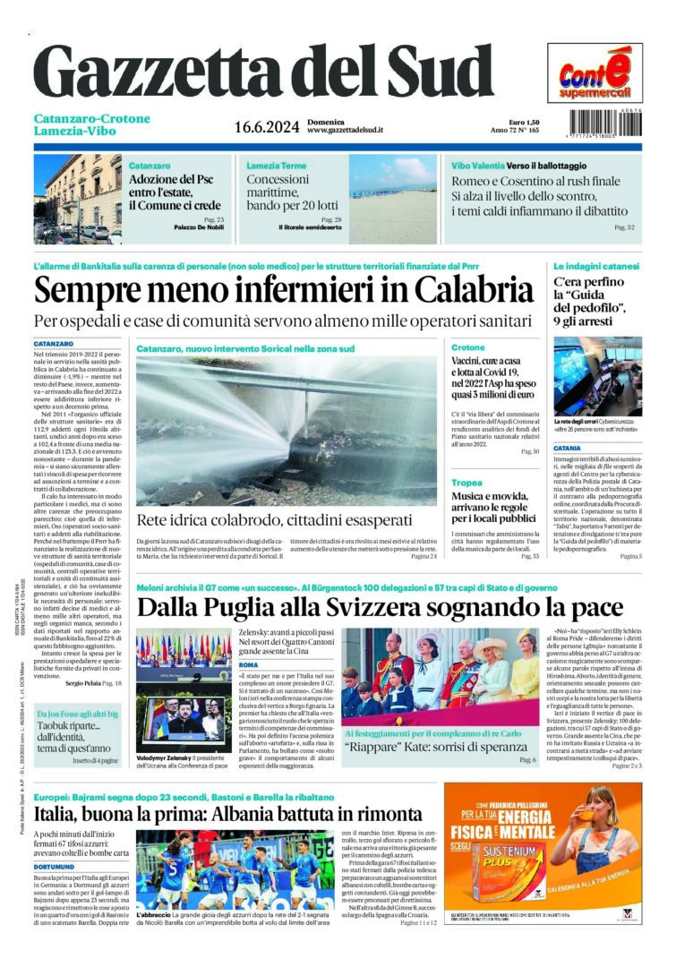 Prima-pagina-gazzetta-del-sud-calabria-di-oggi-16-06-2024