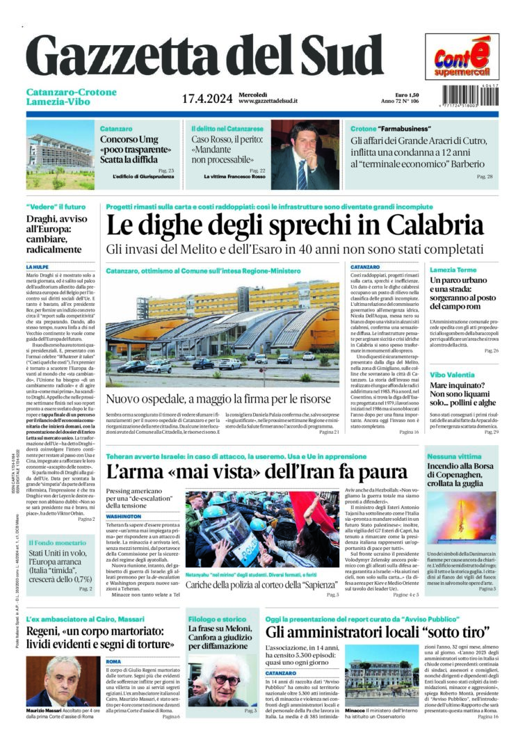 Prima-pagina-gazzetta-del-sud-calabria-di-oggi-17-04-2024