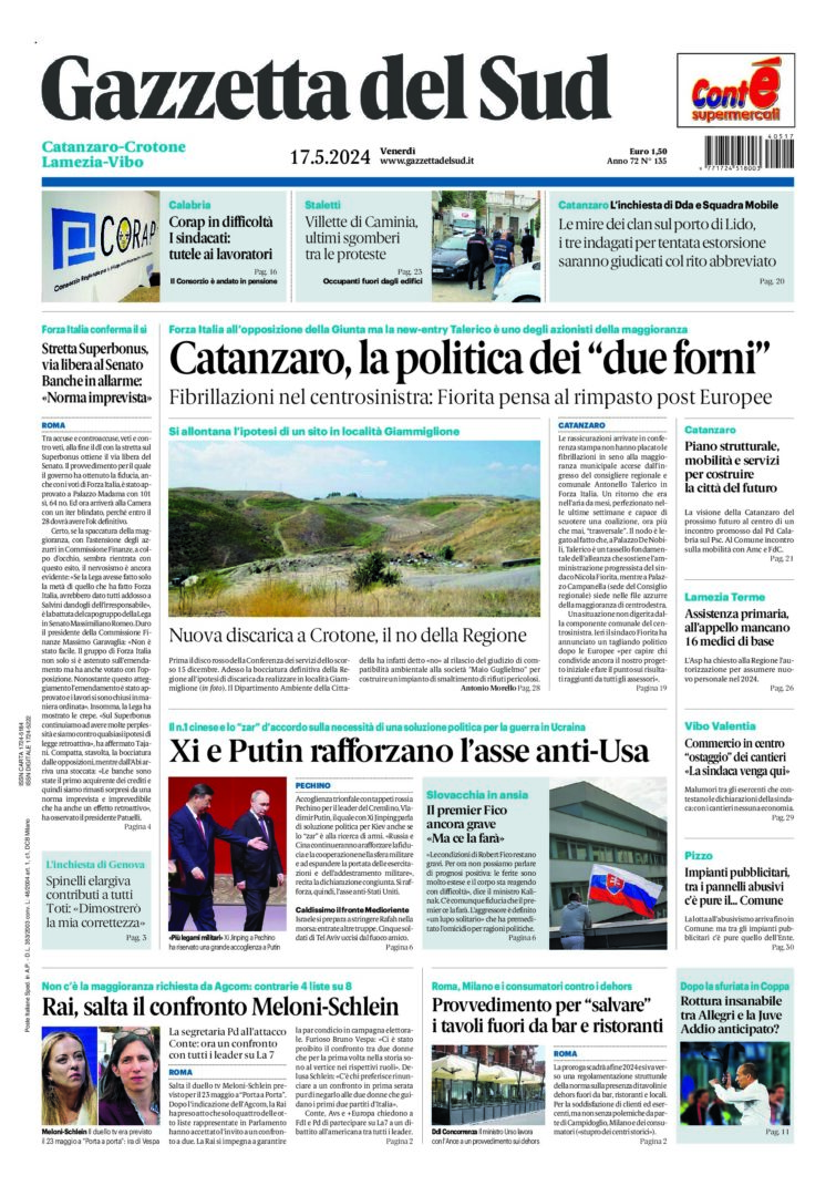 Prima-pagina-gazzetta-del-sud-calabria-di-oggi-17-05-2024