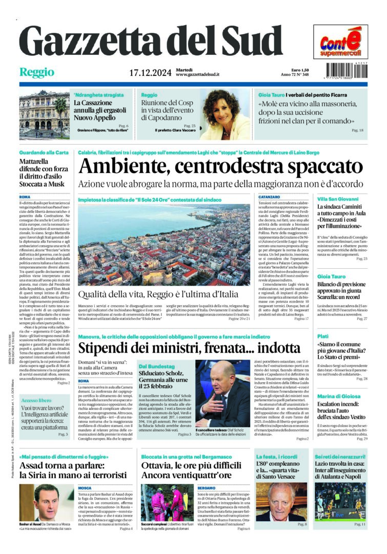 Prima-pagina-gazzetta-del-sud-calabria-di-oggi-17-12-2024