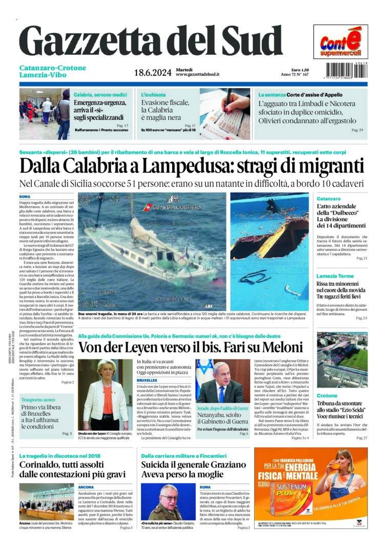 Prima-pagina-gazzetta-del-sud-calabria-di-oggi-18-06-2024