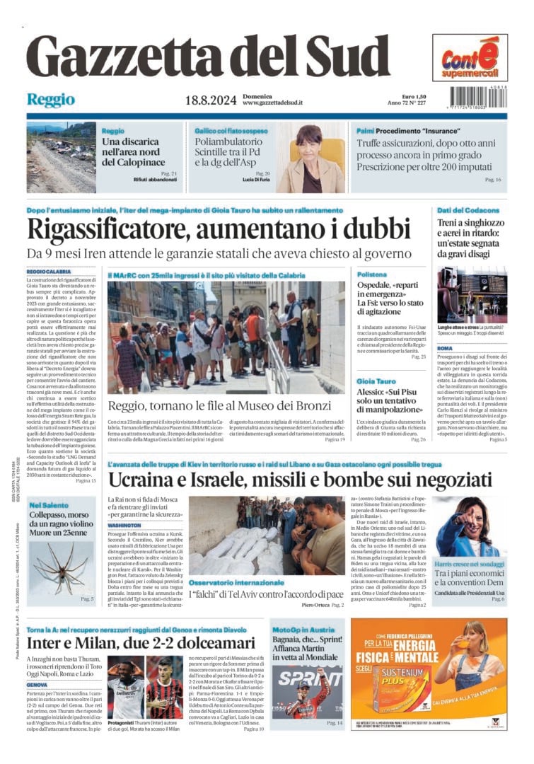 Prima-pagina-gazzetta-del-sud-calabria-di-oggi-18-08-2024