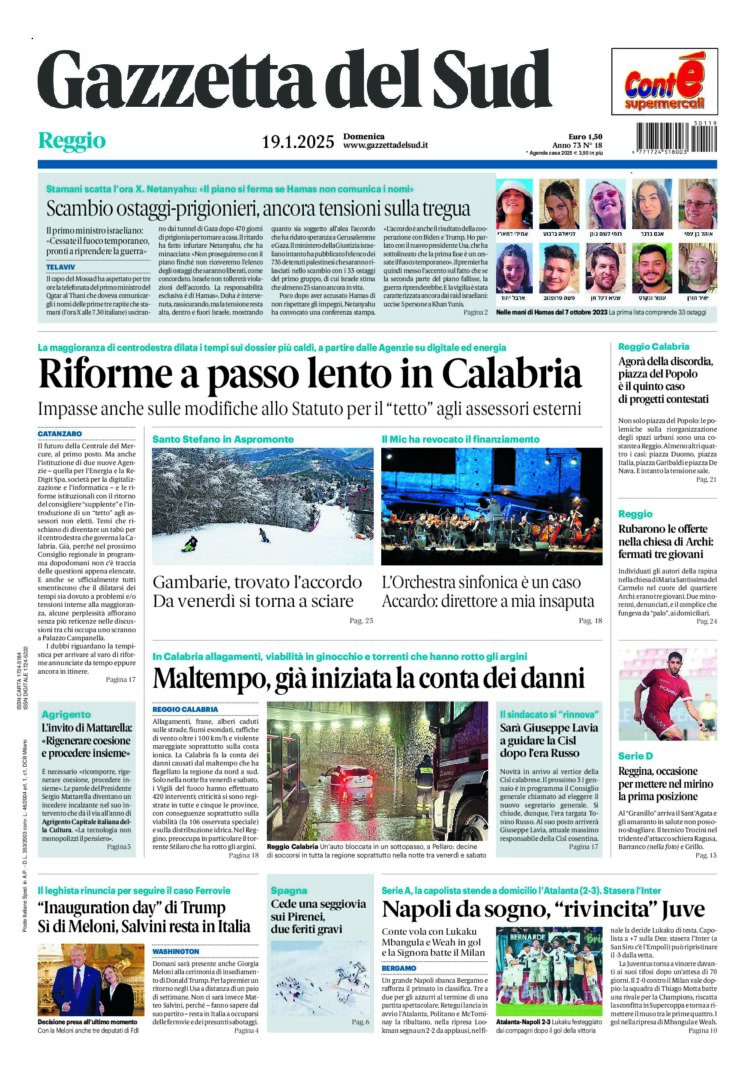 Prima-pagina-gazzetta-del-sud-calabria-di-oggi-19-01-2025