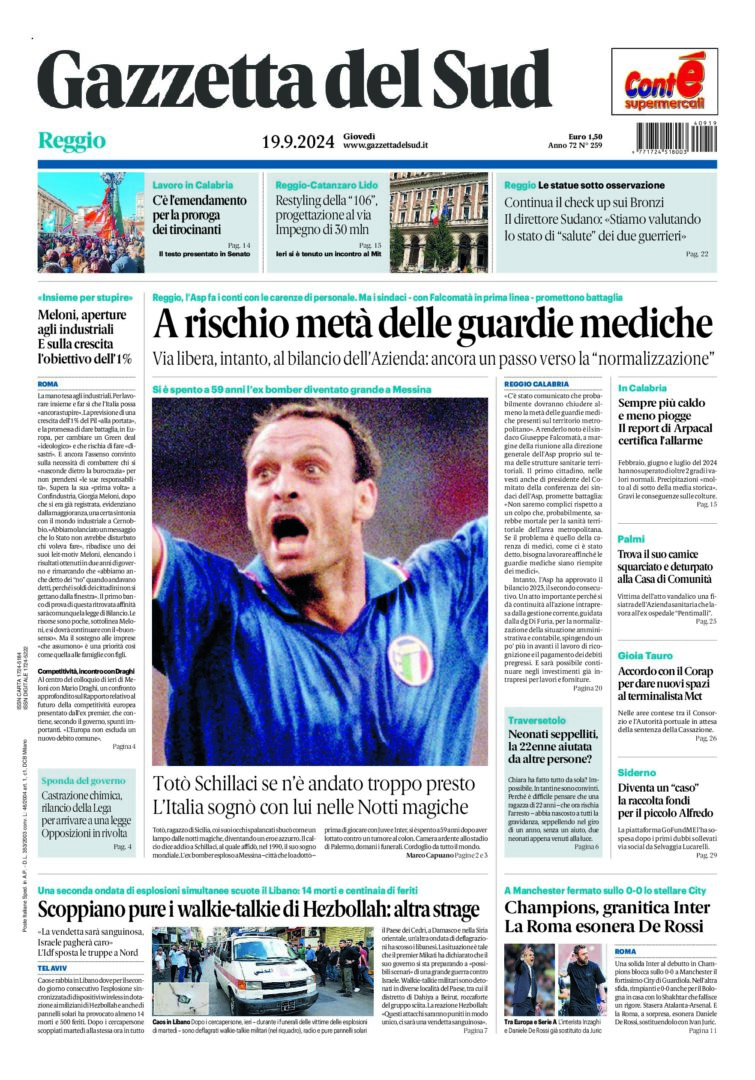 Prima-pagina-gazzetta-del-sud-calabria-di-oggi-19-09-2024