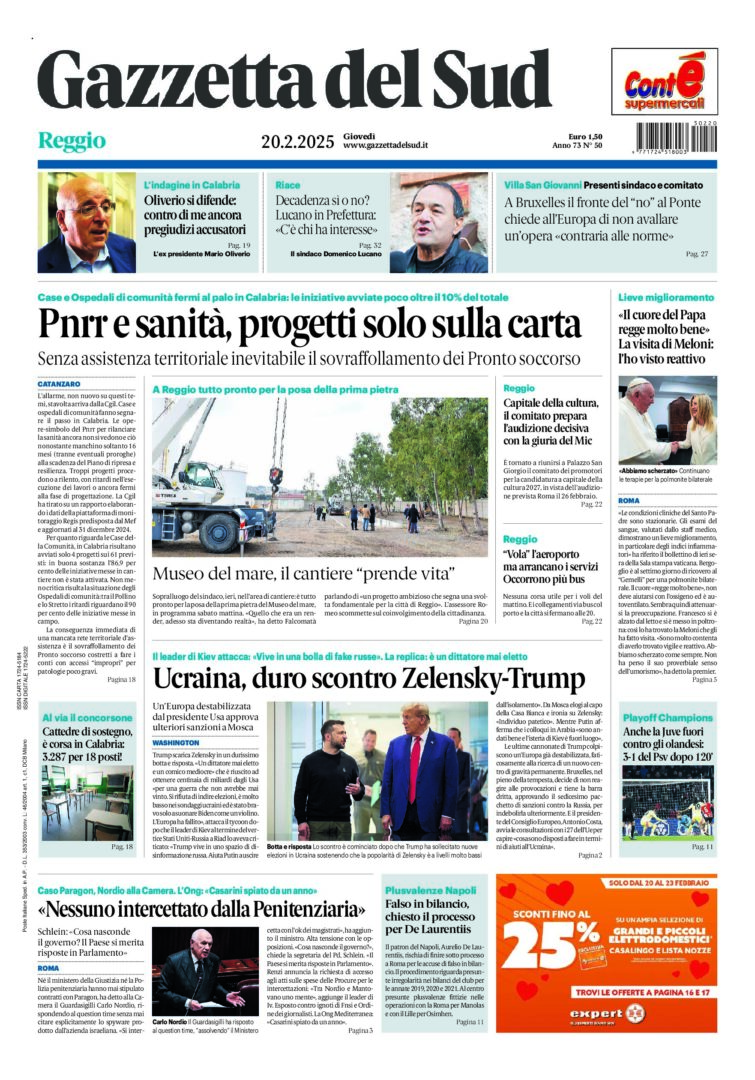 Prima-pagina-gazzetta-del-sud-calabria-di-oggi-20-02-2025