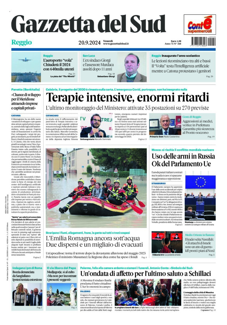 Prima-pagina-gazzetta-del-sud-calabria-di-oggi-20-09-2024