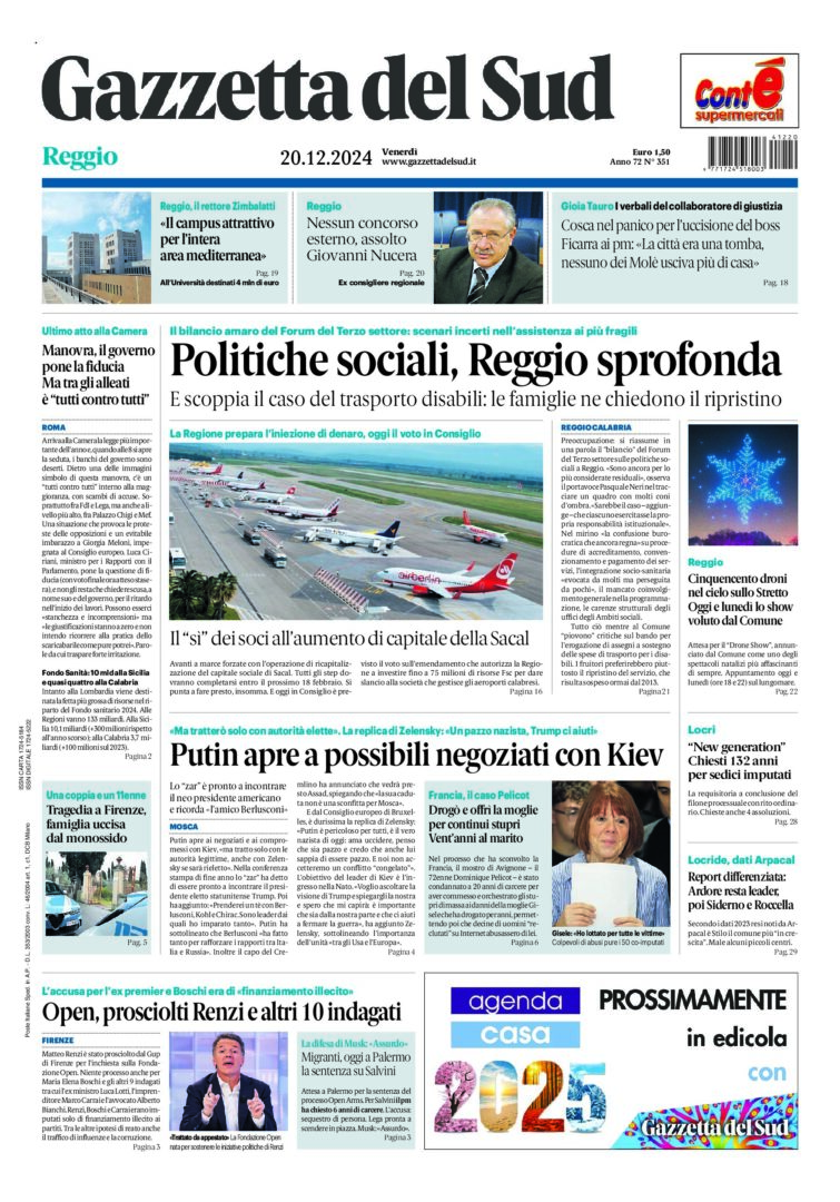 Prima-pagina-gazzetta-del-sud-calabria-di-oggi-20-12-2024