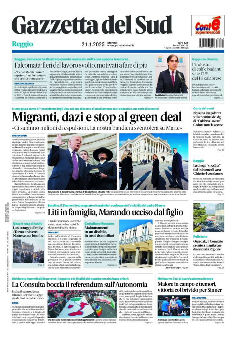 Prima-pagina-gazzetta-del-sud-calabria-di-oggi-21-01-2025