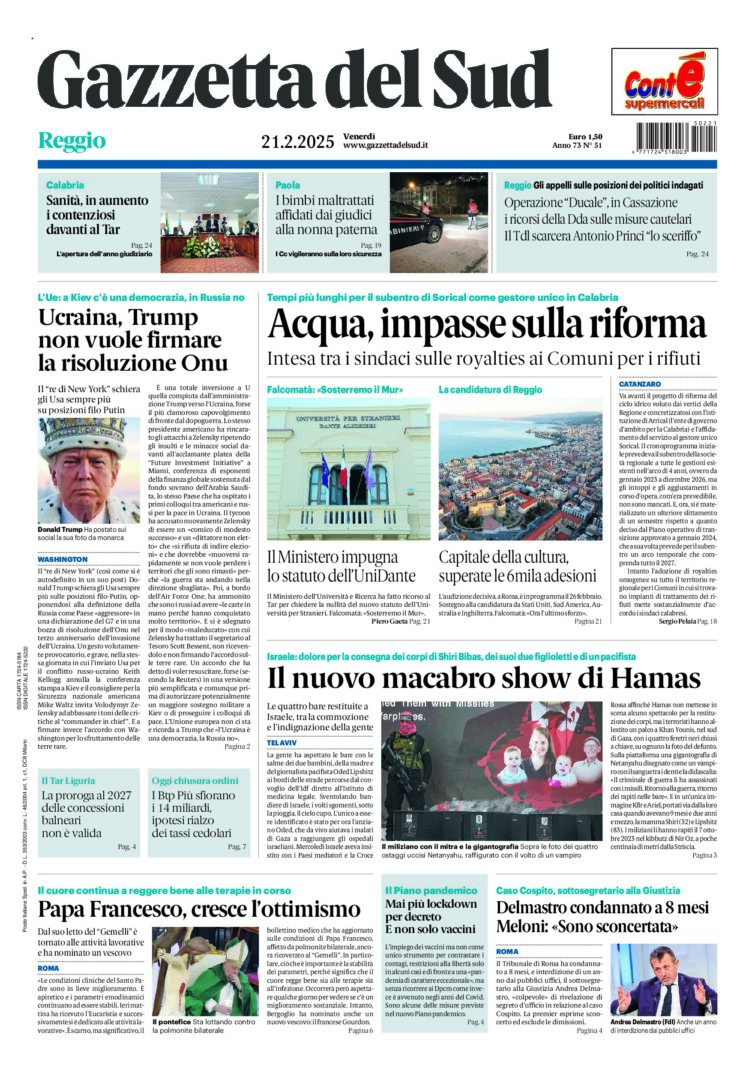 Prima-pagina-gazzetta-del-sud-calabria-di-oggi-21-02-2025