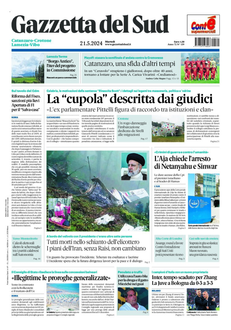 Prima-pagina-gazzetta-del-sud-calabria-di-oggi-21-05-2024