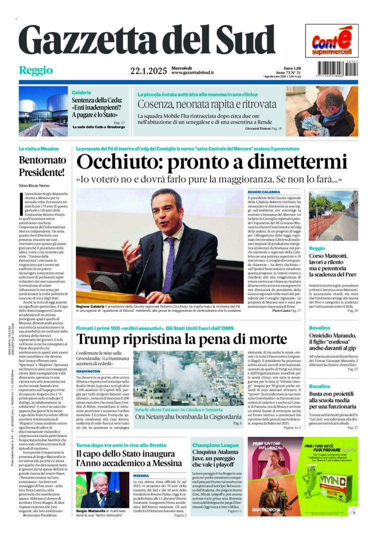 Prima-pagina-gazzetta-del-sud-calabria-di-oggi-22-01-2025