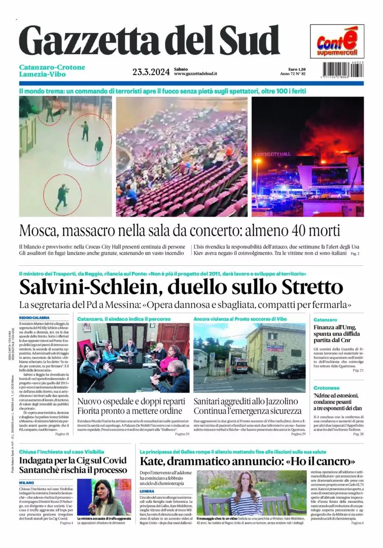 Prima-pagina-gazzetta-del-sud-calabria-di-oggi-23-03-2024