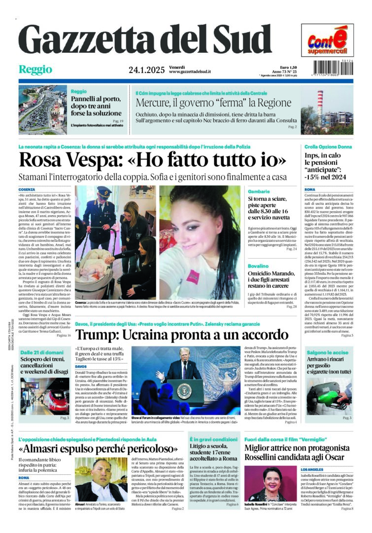 Prima-pagina-gazzetta-del-sud-calabria-di-oggi-24-01-2025