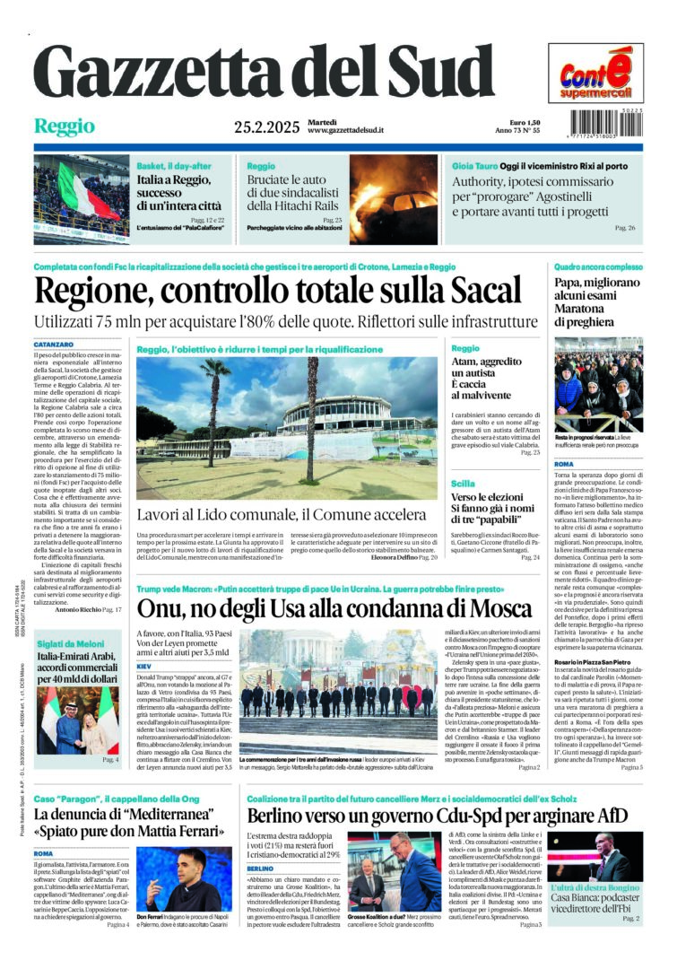 Prima-pagina-gazzetta-del-sud-calabria-di-oggi-25-02-2025