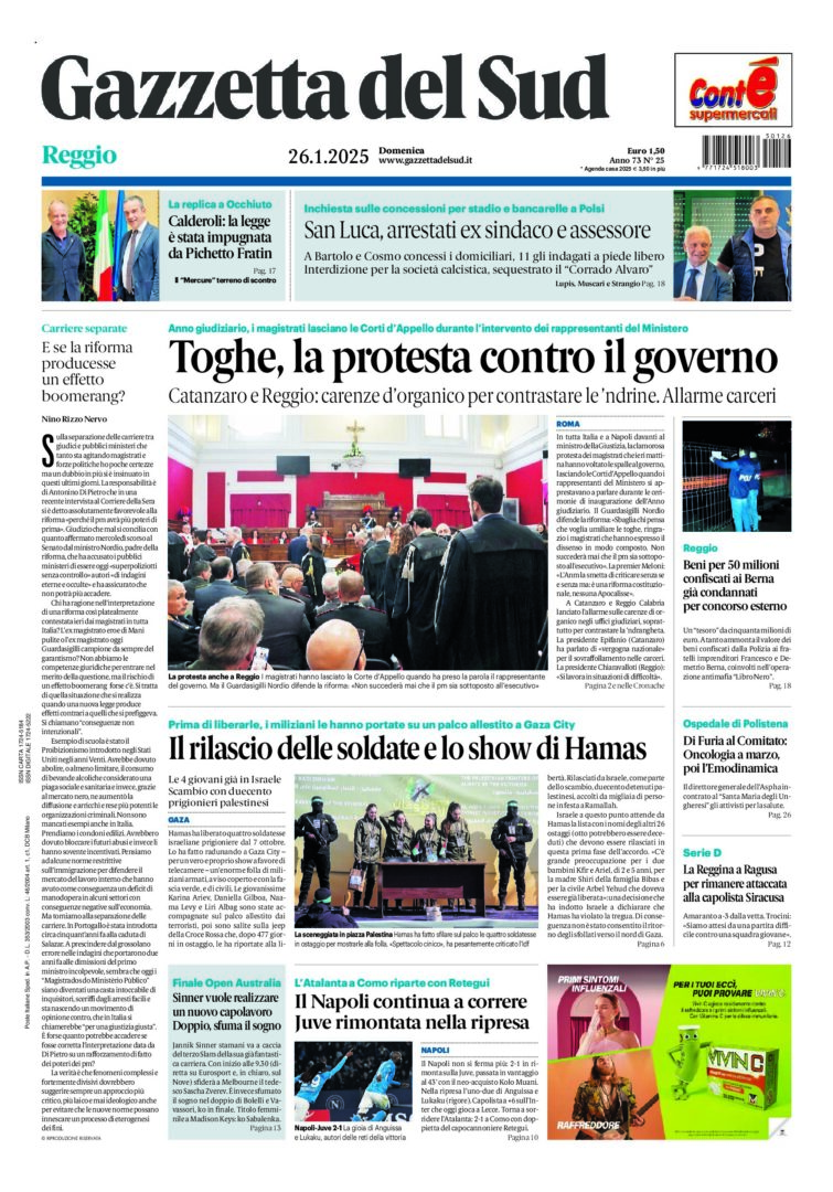 Prima-pagina-gazzetta-del-sud-calabria-di-oggi-26-01-2025