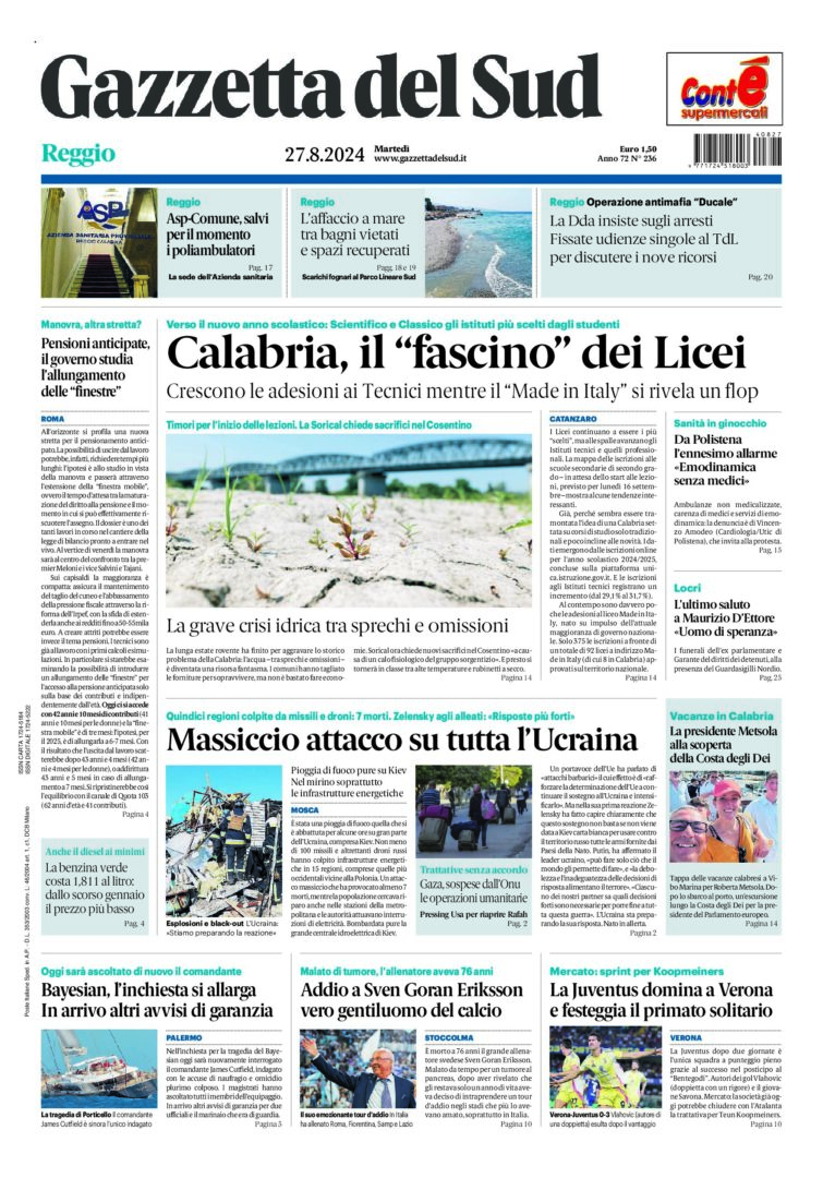 Prima-pagina-gazzetta-del-sud-calabria-di-oggi-27-08-2024