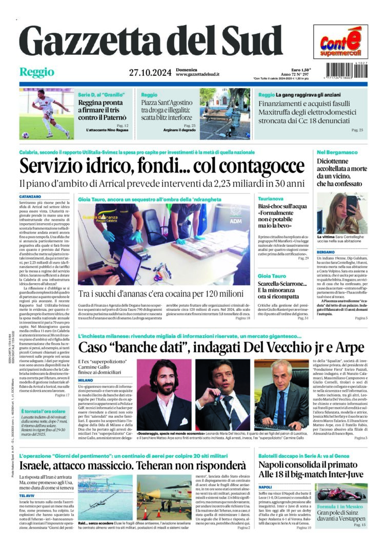 Prima-pagina-gazzetta-del-sud-calabria-di-oggi-27-10-2024