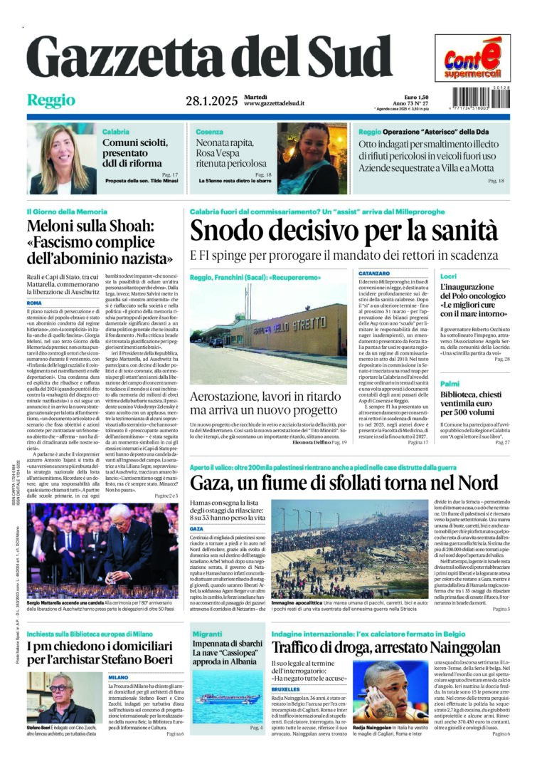 Prima-pagina-gazzetta-del-sud-calabria-di-oggi-28-01-2025