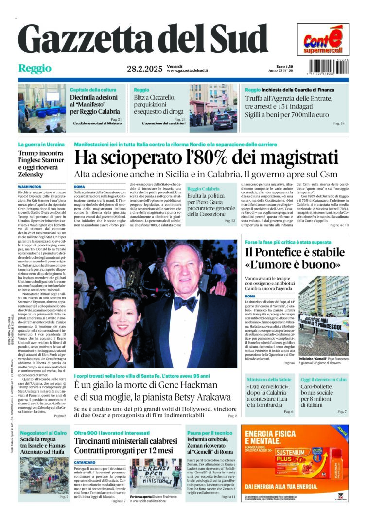 Prima-pagina-gazzetta-del-sud-calabria-di-oggi-28-02-2025