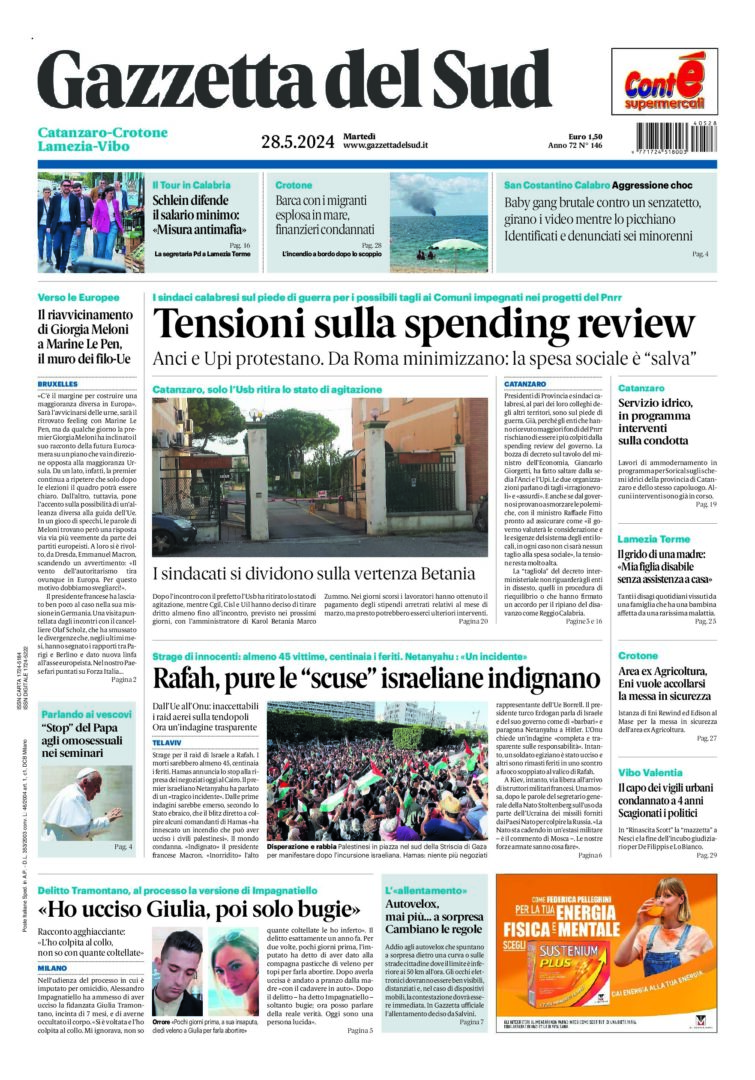 Prima-pagina-gazzetta-del-sud-calabria-di-oggi-28-05-2024