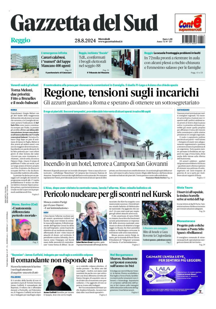 Prima-pagina-gazzetta-del-sud-calabria-di-oggi-28-08-2024