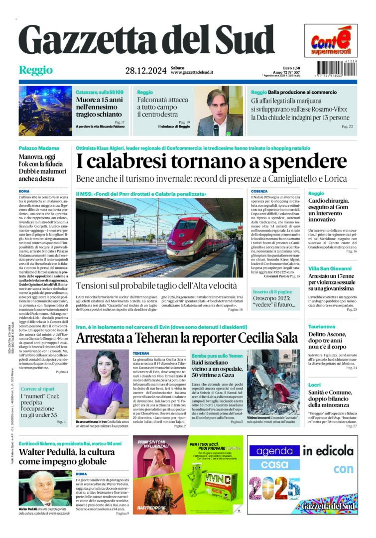 Prima-pagina-gazzetta-del-sud-calabria-di-oggi-28-12-2024