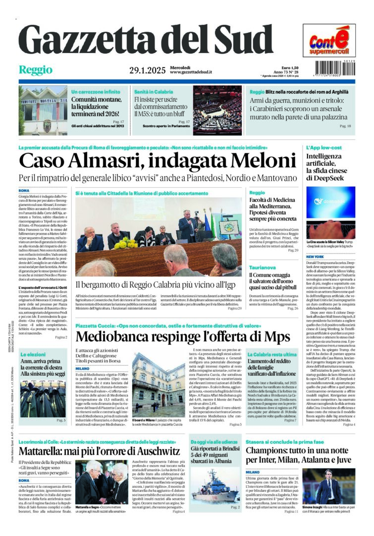 Prima-pagina-gazzetta-del-sud-calabria-di-oggi-29-01-2025