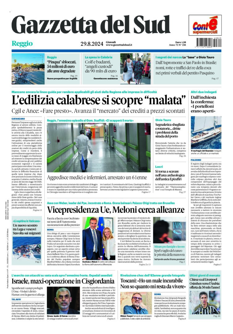 Prima-pagina-gazzetta-del-sud-calabria-di-oggi-29-08-2024