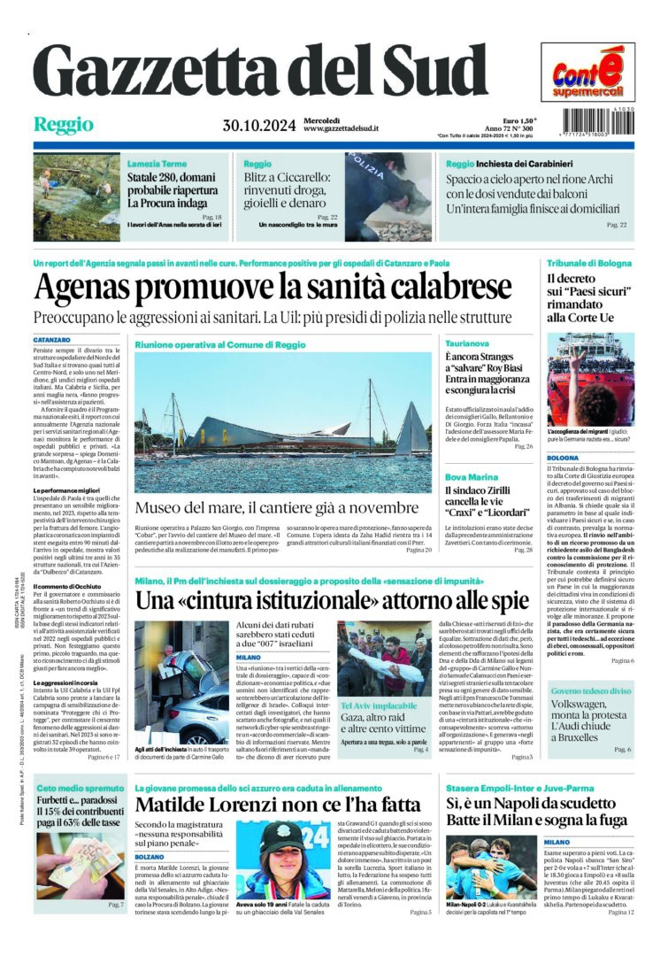 Prima-pagina-gazzetta-del-sud-calabria-di-oggi-30-10-2024