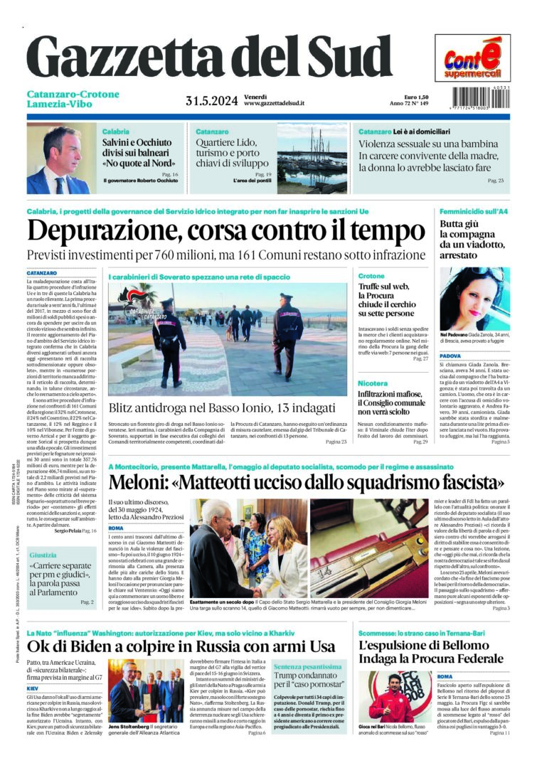 Prima-pagina-gazzetta-del-sud-calabria-di-oggi-31-05-2024