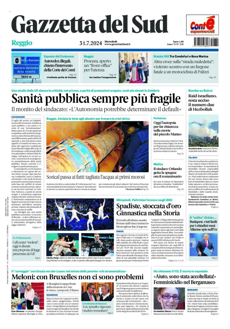 Prima-pagina-gazzetta-del-sud-calabria-di-oggi-31-07-2024