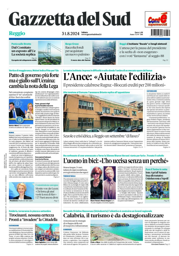 Prima-pagina-gazzetta-del-sud-calabria-di-oggi-31-08-2024