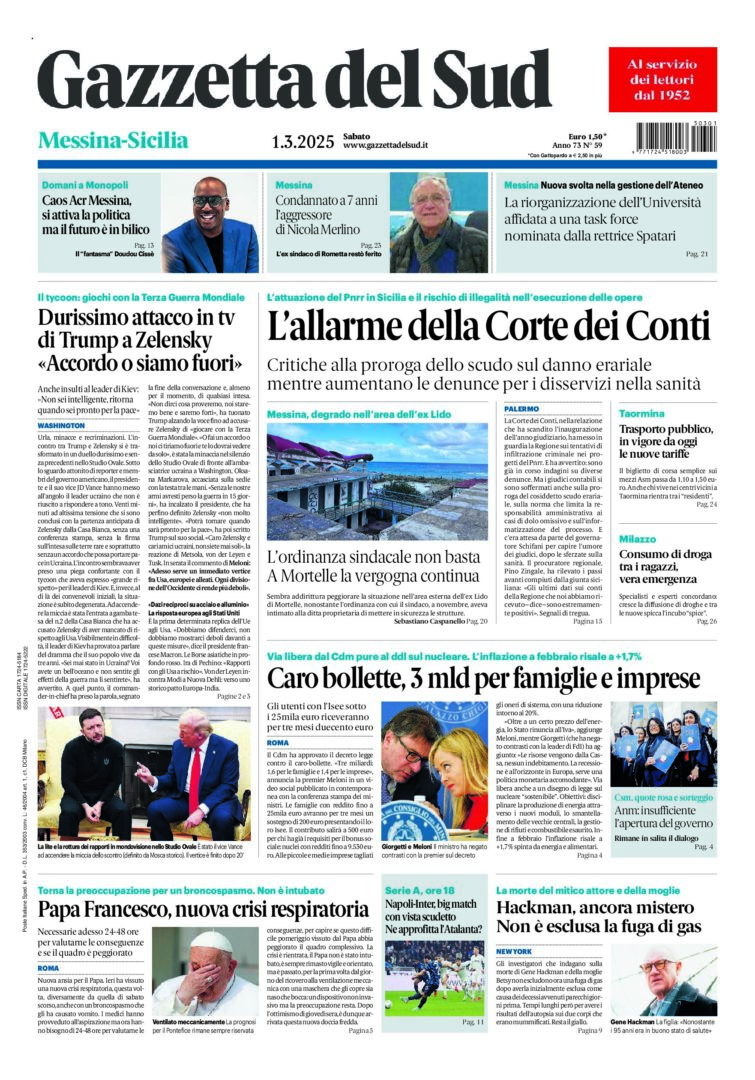 Prima-pagina-gazzetta-del-sud-messina-edizione-di-oggi-01-03-2025