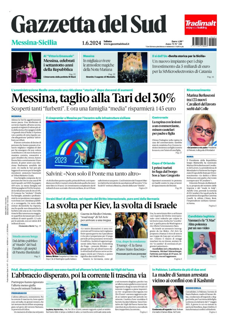 Prima-pagina-gazzetta-del-sud-messina-edizione-di-oggi-01-06-2024