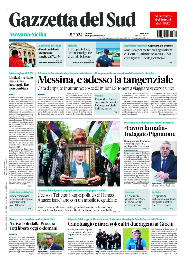 Prima-pagina-gazzetta-del-sud-messina-edizione-di-oggi-01-08-2024