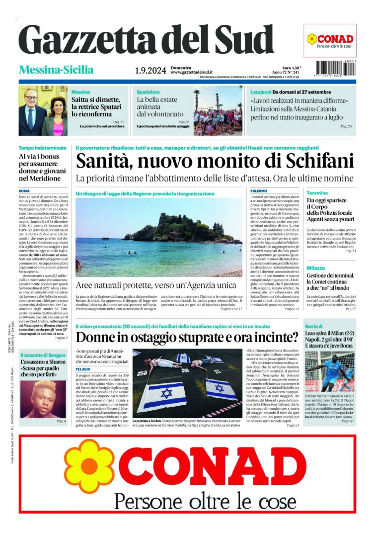 Prima-pagina-gazzetta-del-sud-messina-edizione-di-oggi-01-09-2024