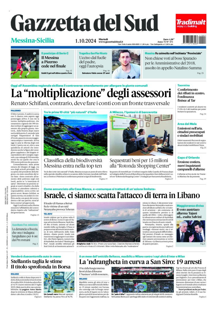 Prima-pagina-gazzetta-del-sud-messina-edizione-di-oggi-01-10-2024