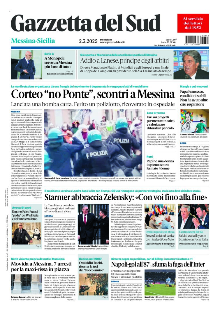 Prima-pagina-gazzetta-del-sud-messina-edizione-di-oggi-02-03-2025