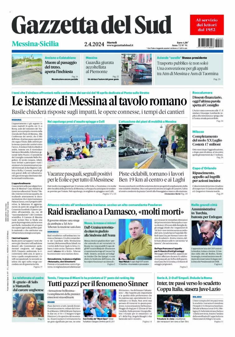 Prima-pagina-gazzetta-del-sud-messina-edizione-di-oggi-02-04-2024