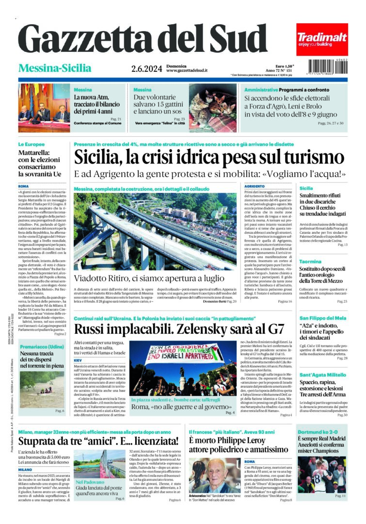 Prima-pagina-gazzetta-del-sud-messina-edizione-di-oggi-02-06-2024