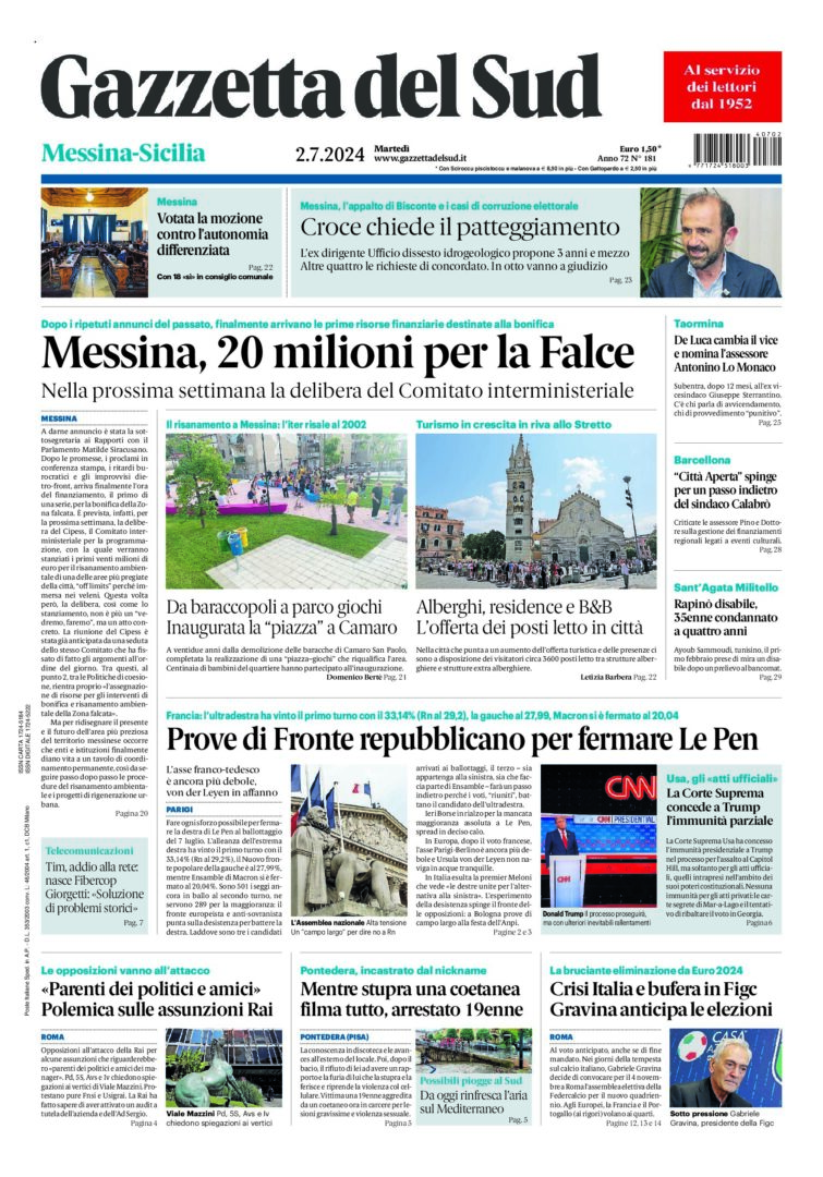 Prima-pagina-gazzetta-del-sud-messina-edizione-di-oggi-02-07-2024