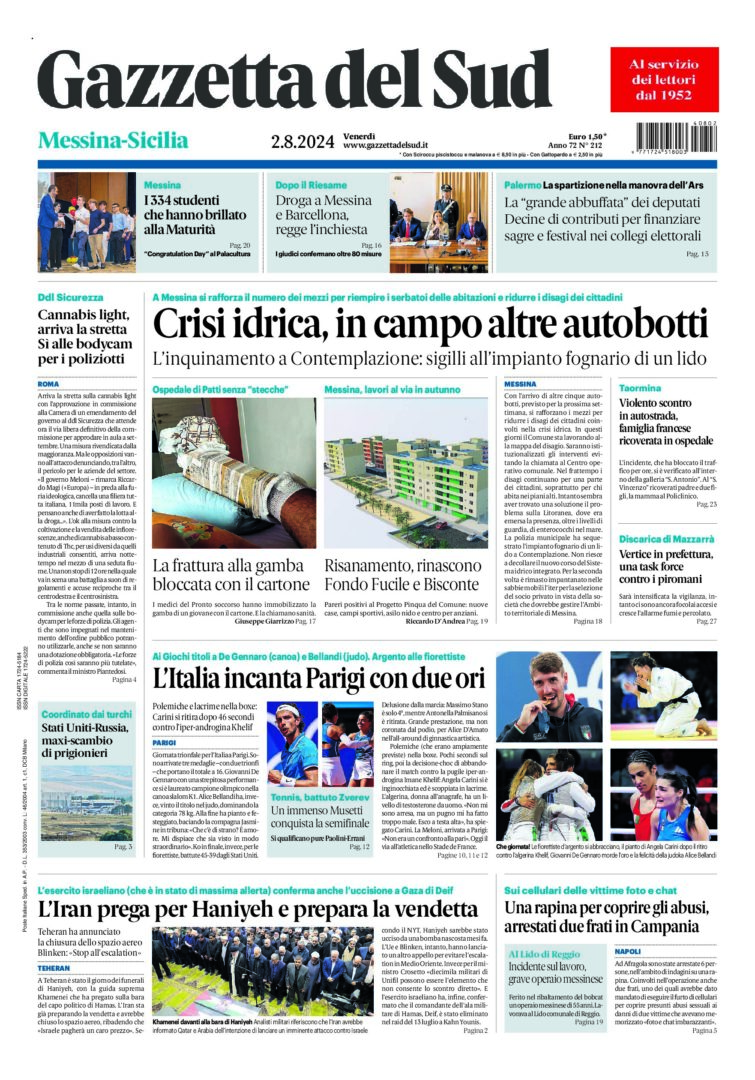 Prima-pagina-gazzetta-del-sud-messina-edizione-di-oggi-02-08-2024