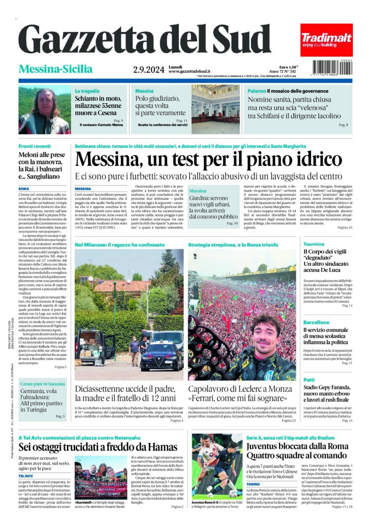 Prima-pagina-gazzetta-del-sud-messina-edizione-di-oggi-02-09-2024