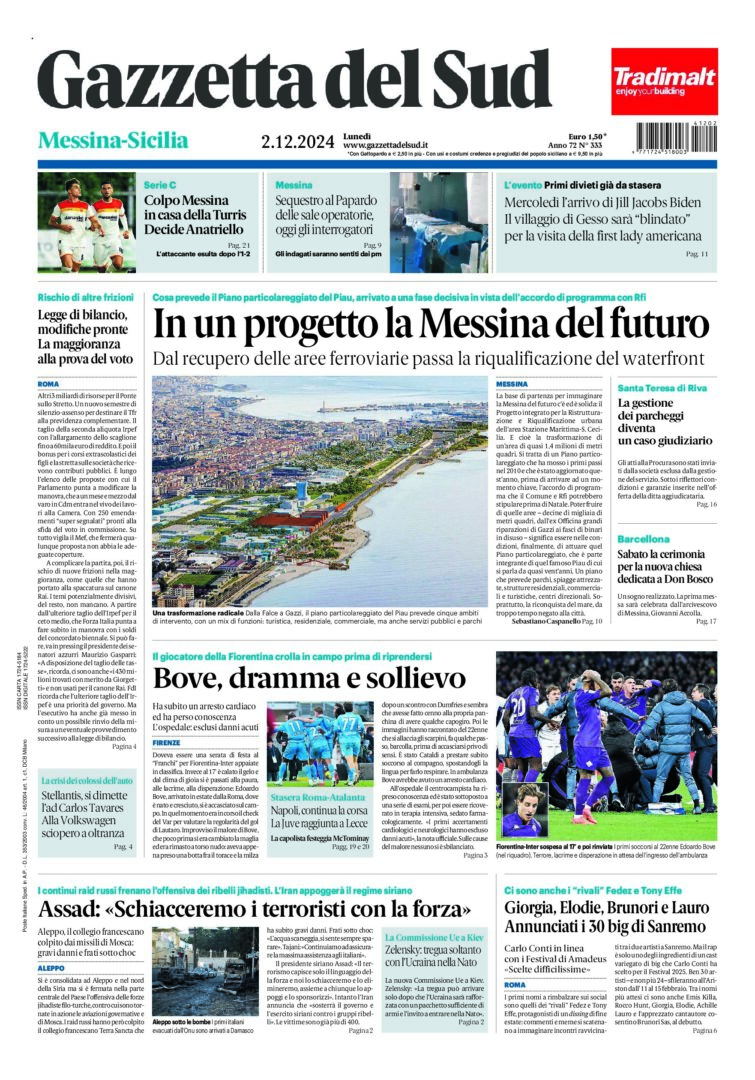 Prima-pagina-gazzetta-del-sud-messina-edizione-di-oggi-02-12-2024