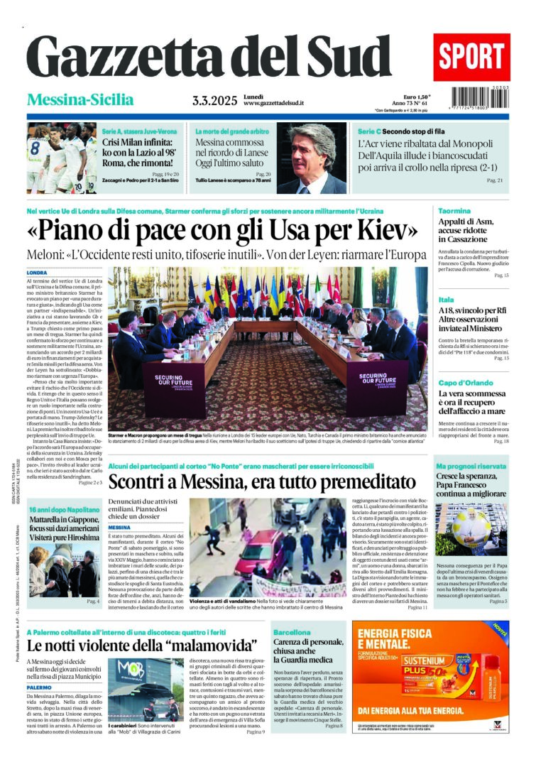 Prima-pagina-gazzetta-del-sud-messina-edizione-di-oggi-03-03-2025