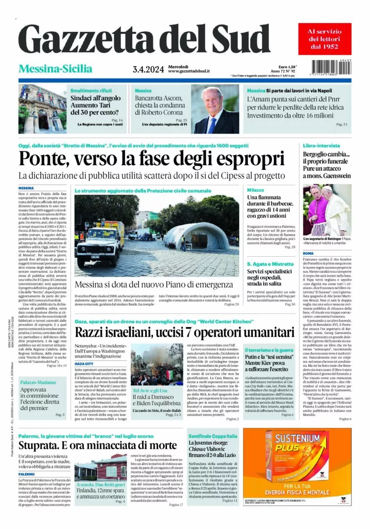 Prima-pagina-gazzetta-del-sud-messina-edizione-di-oggi-03-04-2024