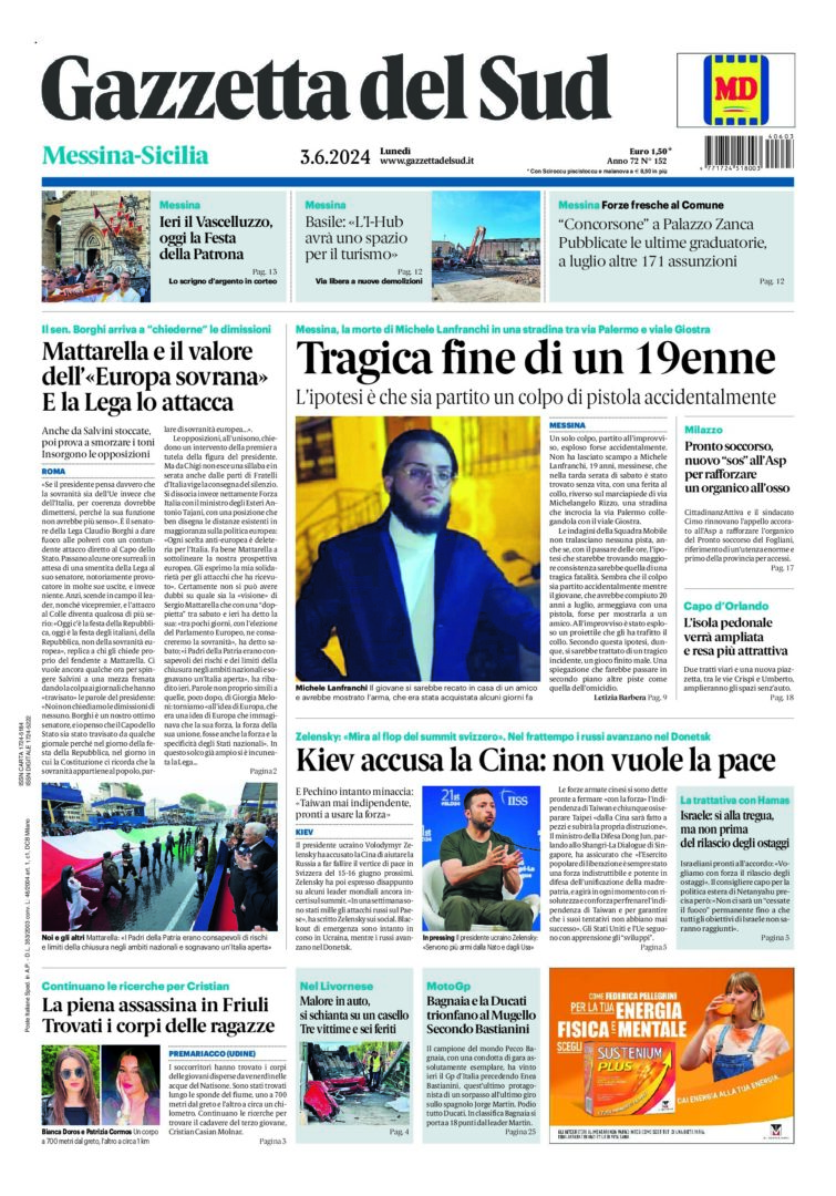 Prima-pagina-gazzetta-del-sud-messina-edizione-di-oggi-03-06-2024