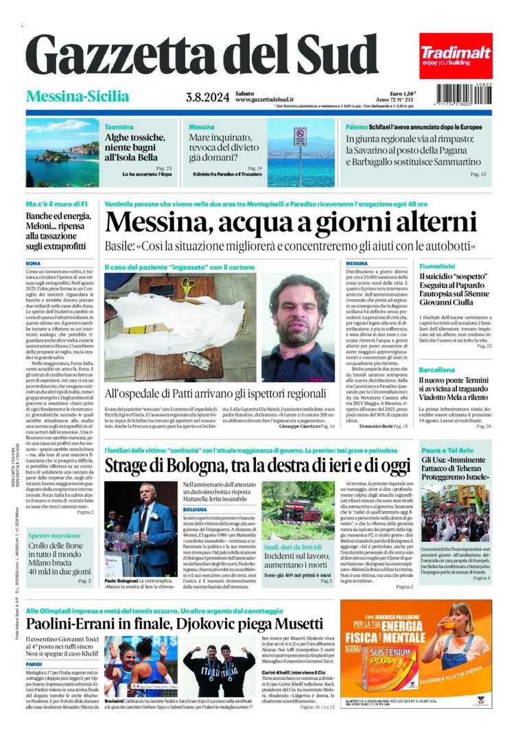 Prima-pagina-gazzetta-del-sud-messina-edizione-di-oggi-03-08-2024