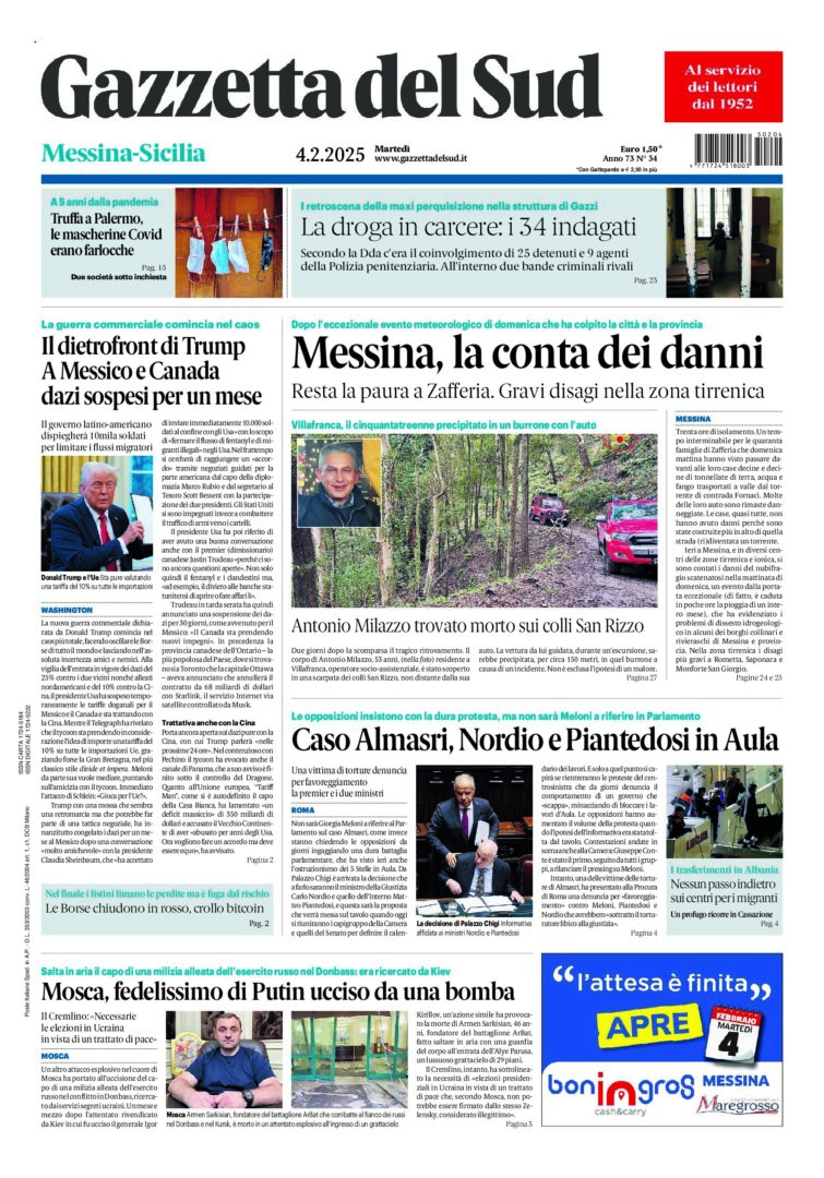 Prima-pagina-gazzetta-del-sud-messina-edizione-di-oggi-04-02-2025